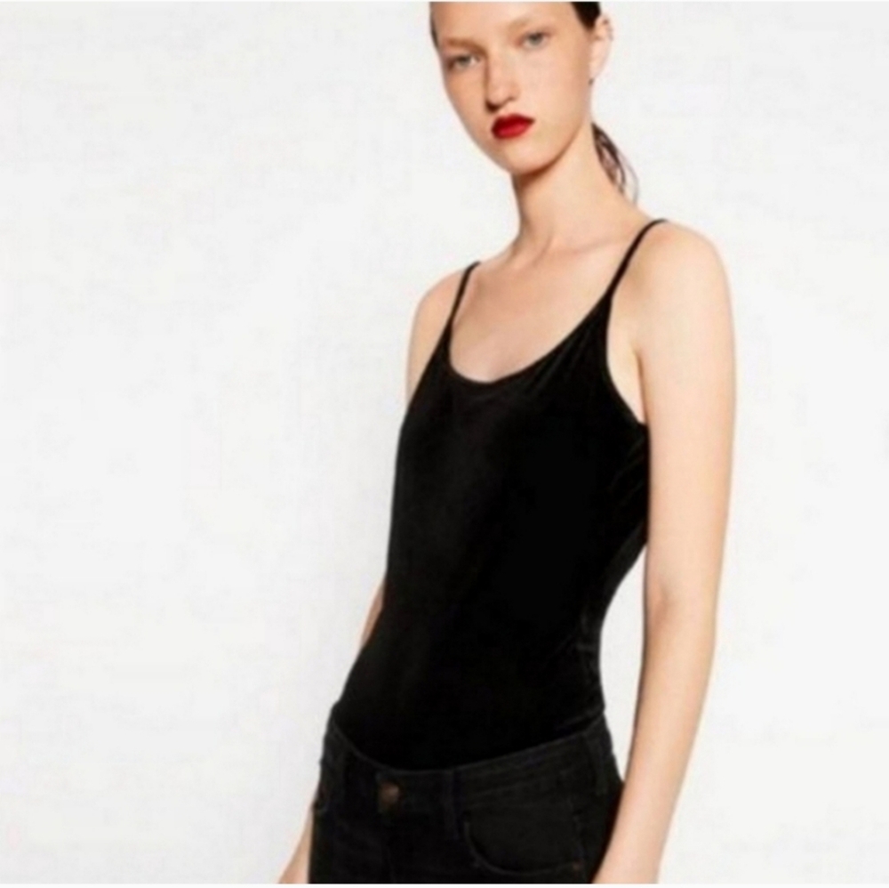 Zara black velvet mesh cami sleeveless bodysuit